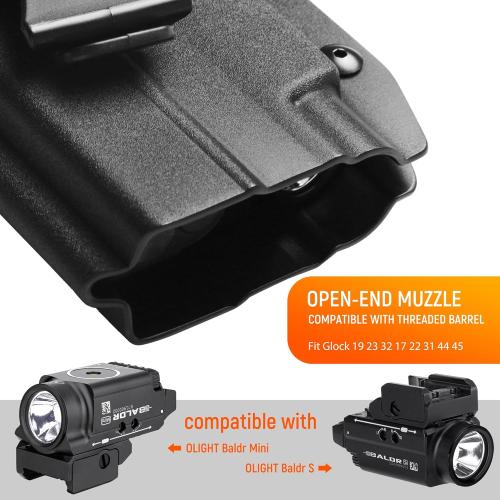 Kydex Holster for Glock 17/19/22/23/31/32/44/45 with Olight Baldr S/Baldr Mini, Optic Cut Fit Red Dot Sight, Black