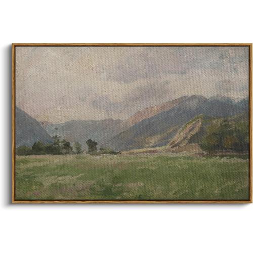 InSimSea Framed Canvas Wall Art Vintage Decor, Prairie Mountain Landscape Paintings, Large Prints, Farmhouse Decor, Natural Scenery Hanging Wall Decorations for Living Room Bedroom, 24x36