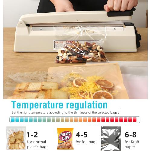 Impulse Sealer 16 inch Manual Heat Sealer Machine with Adjustable Heating Mode, ABS Shrink Wrap Bag Sealers for Plastic PE PP Bags, Portable Poly Bag Sealing Machine with Extra Replace Kit (white)