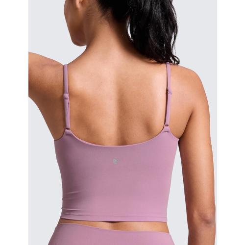 CRZ YOGA Butterlift Adjustable U Back Crop Tank Tops for Women - Padded Camisole Scoop Neck Workout Longline Sports Bras