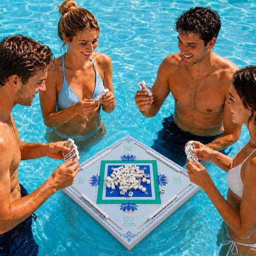 19x19 Inches Mahjong Floating Game Table for Pool Adults Pool Games Tray for Mah Jong Card Games Dominoes Poker Floater Tables for Indoor Outdoor Swimming Pool Hot Tub Lake(Blue Green)