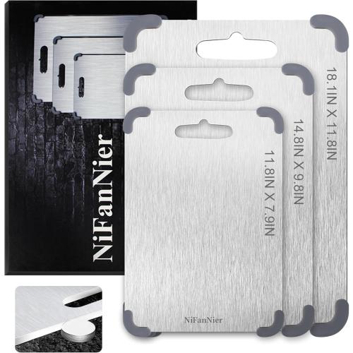 Titanium Cutting Board, 2025 Upgrade 100% Pure Titanium Cutting Boards for Kitchen,Latest Thickened Version Thickness 0.06IN, Double-Sided Available Belt Guard Angle (18.1IN X 11.8IN)