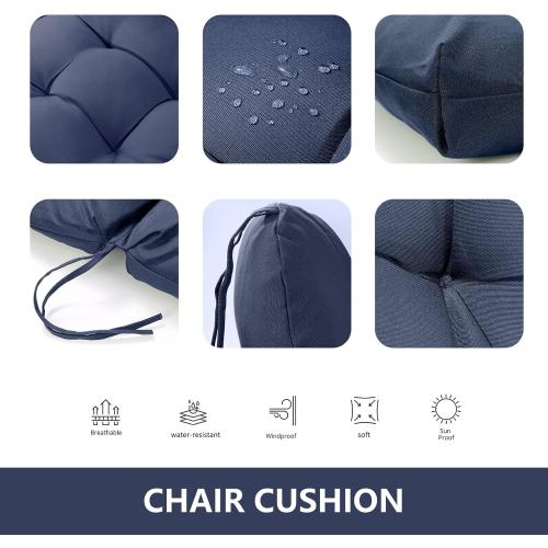 Outside Wicker Chair Replacement Cushions with Back Set of 2 Water-Resistant Navy Blue Fade Resistant Cushions for Outdoor Furniture