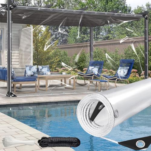 Clear Tarp Clear Tarps Heavy Duty Water Resistant,20Mil Thickened Transparent Tear Resistant PVC Vinyl Tarpaulin Enclosurewith Grommets and Reinforced Edges for Patio,Porch and Outdoor (6.5x13ft)