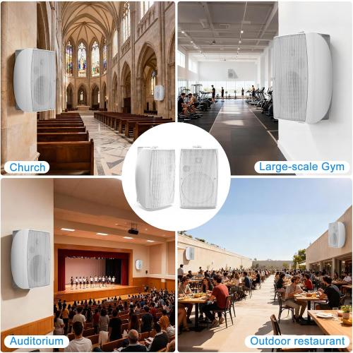Herdio 8 Inch 600W Outdoor Speakers Passive Waterproof Wired with Powerful Bass, Wall Mount Durable Loud Sound System | Ideal for Large Spaces: Commercial Areas, Spacious Backyards, Auditorium (White)
