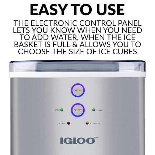 Igloo Electric Countertop Ice Maker Machine - Automatic and Portable - 33 Pounds in 24 Hours - Icecube Maker - Plastic Scoop and Basket - Ideal for Iced Coffee and Cocktails - Stainless Steel
