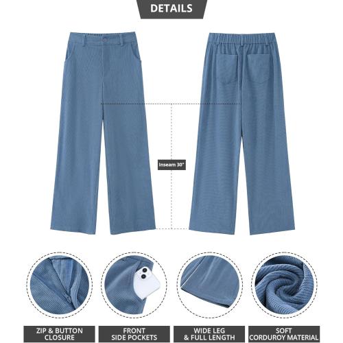 Size L.... Corduroy Wide Leg Pants Woman High Waisted Fall Business Casual Elastic Waist Loose Trendy Trousers with Pockets