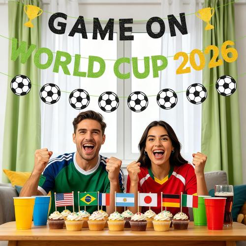 World Cup 2026 Banner, Game On Soccer Party Decorations, Soccer World Cup Banner 2026 for Watch Party, Sports Birthday Celebration Supplies