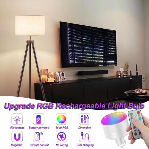Battery Operated Light Bulb with Remote RGB Rechargeable Light Bulb USB Charging,50H Long Life Emergency Light Bulbs for Power Outage,Battery Powered Light Bulb for Home,Outdoor Activities