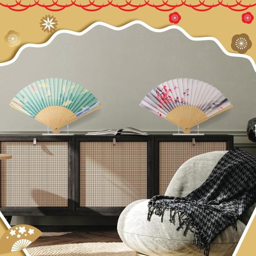 Roowest 2 Pcs Acrylic Fan Display Stand Folding Clear Fan Holder Easel Japanese Chinese Hand Fan Stand Foldable Handheld Fan Display Stand Base Fan Organizer