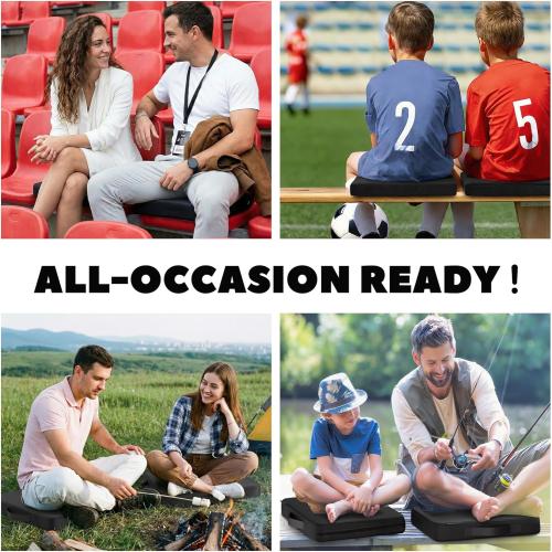 Stadium Seat Cushions - Portable Bleacher Cushions, 2.56 Extra Thick, Waterproof Oxford Fabric, Lightweight Stadium Seat Pads for Sports Events, Office, Camping, Outdoor Bench - 2-Pack (Black)