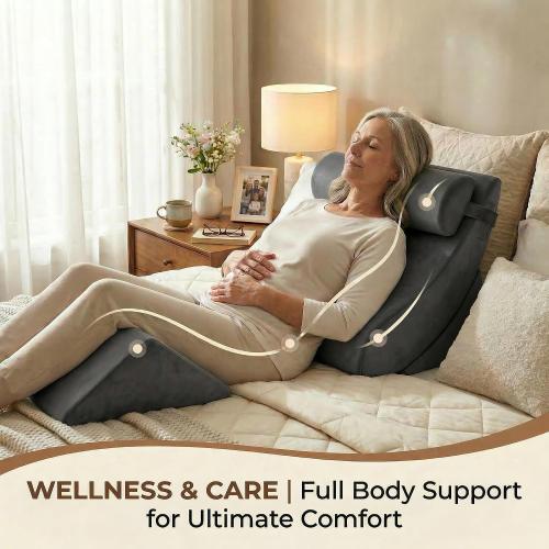 Orthopedic Bed Wedge Pillow Set, Post Surgery Foam for Back, Neck and Leg Pain Relief Comfortable & Adjustable Ortho Pillows- Anti Snoring, Heartburn, Acid Reflux & GERD Sleeping Dark Grey