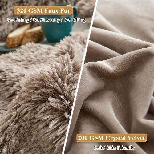 XeGe 2 Pieces Faux Fur Throw Pillow Covers, Shaggy Fluffy Cushion Covers, Cute Fuzzy Decorative Pillow Covers, Plush Furry Velvet Pillowcases for Bed Couch Living Room (18''x18'', Khaki Ombre)
