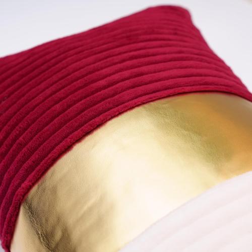 Red and Cream White Boho Striped Corduroy Throw Pillow Covers with Pink Leather Patchwork 12x20 Inch, Pack of 2, Double-Sided, Soft Home Decorative Pillows for Couch and Living Room