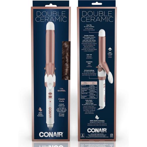 Conair Double Ceramic 1-Inch Curling Iron, 1-inch barrel produces classic curls – for use on short, medium, and long hair