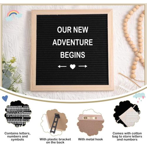 9 Pcs Pregnancy Announcement Set Pregnancy Reveal Ideas Felt Letter Board Baby Bodysuit Booties Photo Frame Bear Plush Wood Blocks for Coming Soon Baby Announcement(Black)