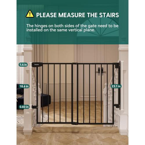 Babelio 29.7-46.5 No Bottom Bar Baby/Dog Gate for Stairs, House and Doorways, Auto Close Safety Pet Gates with Large Walk Thru Door, Hardware Mount, Black