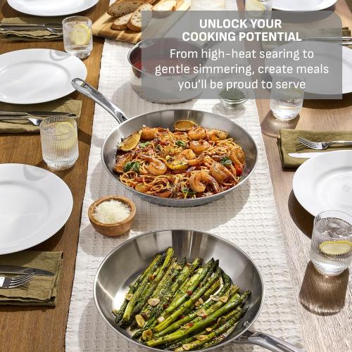 T-fal Stainless Steel Pots and Pans Set 13 Piece, Induction, Oven Broiler Safe 500F, Kitchen Cooking Set w/Fry Pans, Saucepans, Saute Pan, Dutch Oven, Steamer, Cookware, Dishwasher Safe, Silver