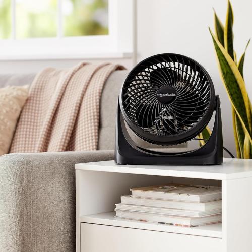 Amazon Basics Air Circulator Fan, Desk Fan for Bedroom, Home and Office, With 90-Degree Tilt Head, 3 Speed Settings, Lightweight (3 LBS), 35 Watts, Black, 11.1W x 6.3D x 10.9H