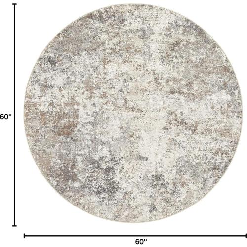 UERMEI 5ft Round Area Rug Living Room Rugs - 5x5 Washable Neutral Modern Abstract Soft Thin Rug Indoor Floor No Slip Rug Carpet for Bedroom Under Dining Table Home Office Decor - Brown Grey