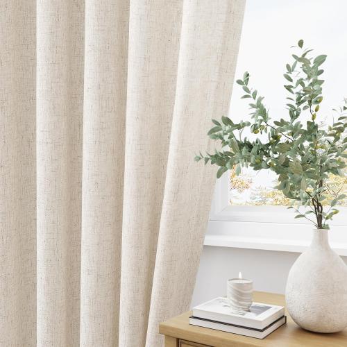 Natural Pinch Pleated Linen Curtains 84 Inch Length 2 Panels for Living Room Bedroom Cream Semi Sheer Window Curtain Boho Neutral Back Tab Pinch Pleat Drape with Hooks 84 Inches Long