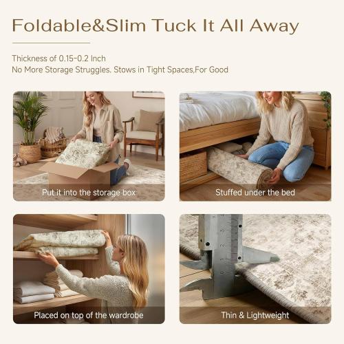 9x12 Neutral Area Rug Beige Vintage Living Room Bedroom Washable Carpet Non-Slip Soft Low Pile Farmhouse Indoor Large Throw Rug for Dining Room Office