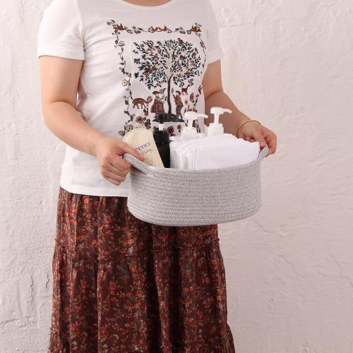 Small Woven Basket Cute Oval Cotton Rope Gifts Basket with Handle Empty Baby Wicker Storage Baskets Nursery Box Bin Kids Organizer Cat Dog Toy Baskets Easter Baskets Grey