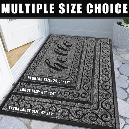 Yimobra Welcome Mats for Front Door 29.5x17, Heavy Duty Waterproof Outdoor Door Mat Outside Entrance, Non-Slip Low Profile Indoor Entryway Mat for Garage Patio, Black Gray