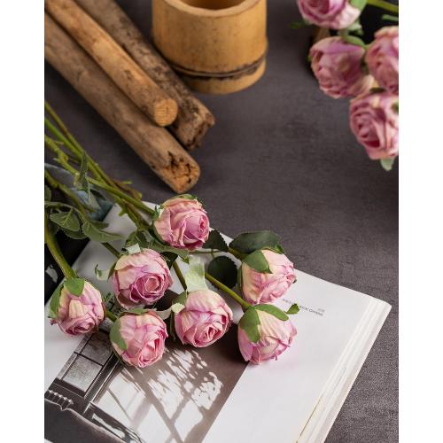DuHouse 24pcs Artificial Vintage Roses Silk Mini Rose with Stem Fake Rose Bouquets for Arrangement Wedding Centerpiece Party Home Decoration(Purple)