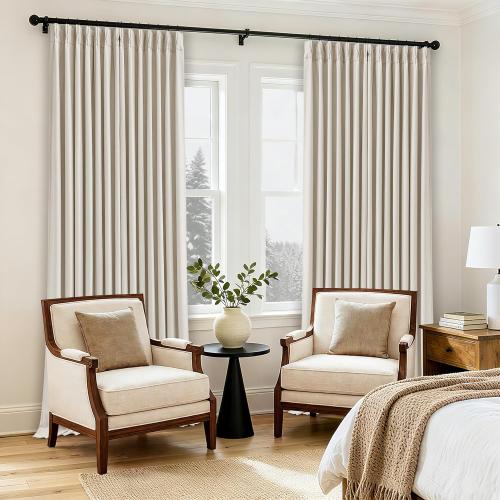 Extra Wide Pleated Linen Blackout Curtains 84 Inches Long for Bedroom Sliding Glass Door Memory Trained Pinch Pleat Double Layer Black Out Room Darkening Heat Blocking Curtain 70W x 84L 1 Panel