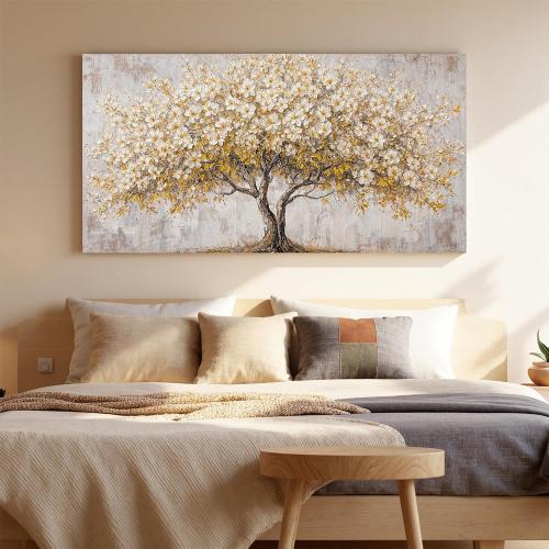 Canvas Wall Art Decor Gold Tree Of Life Large Wall Canvas Art For Living Room Pictures Wall Art Decor Prints Decorative Painting Artwork White Vintage Wall Art For Bedroom Office Room Wall Decor 24×48 In
