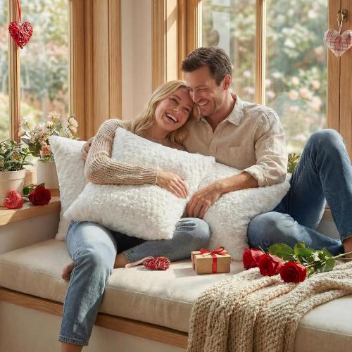 FUTEI Pack of 2 Rose Textured Throw Pillow Covers 16x16 Inch, Pure White