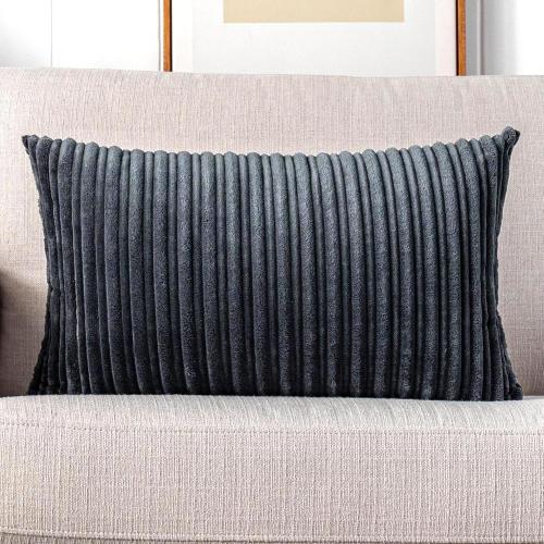 UGASA Velvet Pillow Covers Striped Decorative Throw Pillow Cover Cushion Case with Hidden Zipper for Home Couch/Bedroom/Car, Soft Cozy Solid Oblong, 1 Piece (12x20, Dark Grey)
