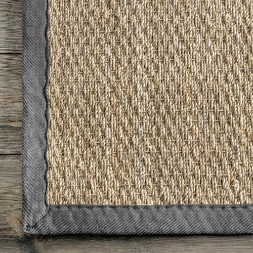 nuLOOM 2x8 Elijah Seagrass Area Rug, Dark Grey, Solid Farmhouse Style, Cotton Bordered, Basketweave, Natural Fiber, For Bedroom, Dining Room, Living Room, Hallway, Office, Kitchen, Entryway