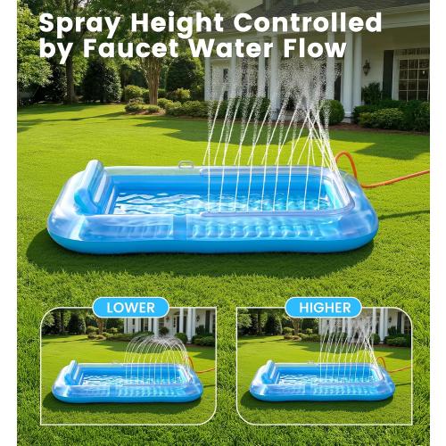 Inflatable Tanning Pool Lounger Float with Sprinkler, 77 x 48 XL Tanning Pool for Adults with Pillow & Cup Holder, 6 in 1 Suntan Tub Sunbathing Bed Pool Floats Adult for Backyard, Beach & Lake