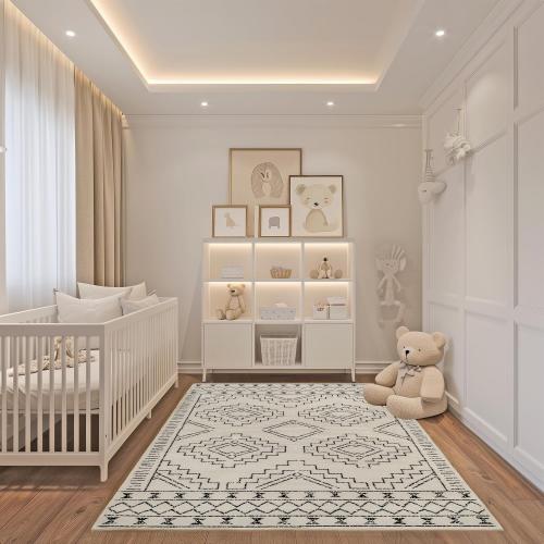 nuLOOM 6' 7 x 9' Indoor Performance Area Rug, Stain-Resistnat, Pet and Kid Friendly, Durable, High-Traffic, Noa ivory and black