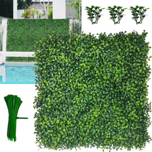 Artificial Grass Wall Panel,10x 10(12P) 4-Layer Leaf UV-Anti Greenery Faux Boxwood for Indoor,Outdoor Patio Balcony Privacy & Ivy Fence Covering Privacy, Garden, Backyard Wall Backdrop Decor