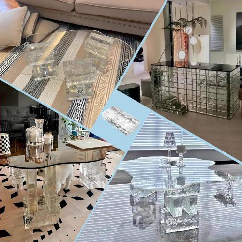 4 Pack-Size 7.9x3.9x2 High Transparency ice Crystal Patterned Rectangular Solid Glass Brick - Used in Building Fields Such as Wall partitions, as Well as for DIY Lighting fixtures, DIY Tables etc.