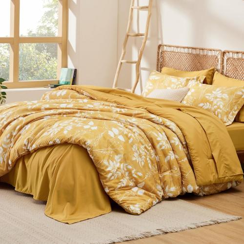 Bedsure twin Comforter Set - 2 Pieces Floral Yellow Soft Bedding Sets