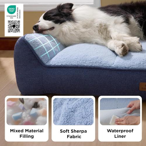 Bedsure XL Pro Orthopedic Dog Beds Large Sized Dog - Extra Thick Supportive Dogs Couch with Waterproof Washable Cover, Extra Large Comfort Pet Bed Sofa with Soft Sherpa and Nonskid Bottom, Blue, 45