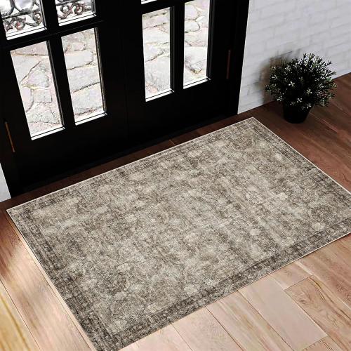CHAMPLANT Washable Area Rug 2'x3' Door Mat Vintage Distressed Doormat Indoor Entrance Traditional Thin Rug Floral Print Non Slip Carpet for Kitchen Bathroom Bedroom Living Room