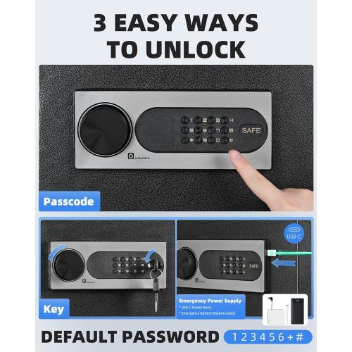 DAYI Safe Box, 2.0 Cubic Feet Home Safe with Fireproof Waterproof Bag, Security Safe Box for Money Cash Valuables, Digital Electronic Keypad, Dual Alarm System, Removable Shelf - D-45