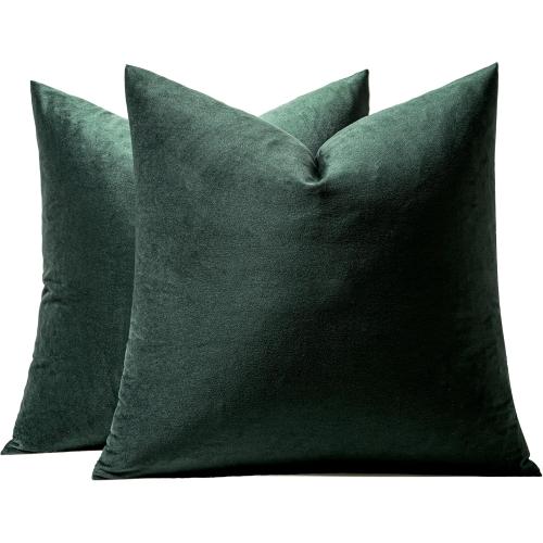 MIULEE Pack of 2 Velvet Pillow Covers Decorative Lumbar Rectangle Pillowcase Soft Solid Cushion Case for Sofa Couch Bedroom Car 12x12 Inch Army Green