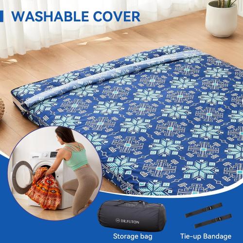 Dr.Futon Japanese Floor Futon Mattress Extra Thick Folding Roll Up Bed Topper Mat for Guest,Lounger and Tavel