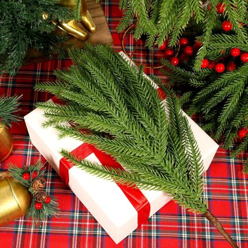 16PCS 18.5 inches Christmas Norfolk Pine Branches,Artificial Faux Greenery Stem,Norfolk Pines Picks for Garland Wreath Xmas and Home Garden Decor