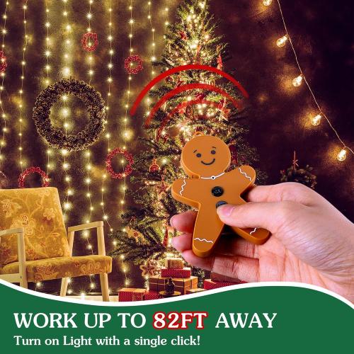 Enhon Wireless Remote Switch for Christmas Tree Lights, Gingerbread Man Wireless Remote for Christmas Tree Lighting Controller On Off Touch (2 Pack)