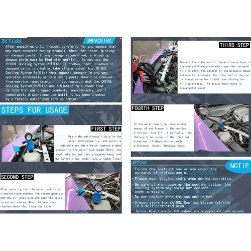 ZKTOOL Coolant Vacuum Refill Kit Quick Airlift Coolant Refill Tool for Most Vehicles, With 8 Size Rubber Sleeves & 2 Universal Adapter Cone Plug EV15 Vacuum Generator