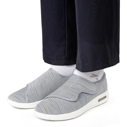 Diabetic Shoes for Men 8.5 Wide Width Orthopedic Slip-on Shoes Adjustable Closure Walking Sneakers for Foot Pain Relief Swollen Feet Grey