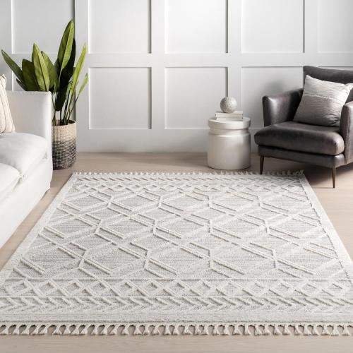nuLOOM 2x6 Ansley Moroccan Tassel Area Rug, Light Grey, High-Low Textured Bohemian Design, Plush High Pile, Stain Resistant, For Bedroom, Living Room, Hallway, Entryway