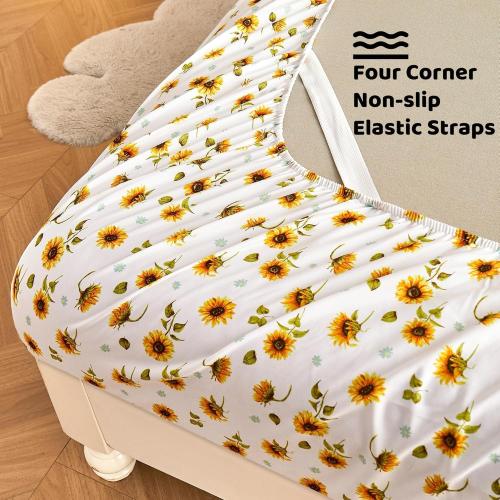 Softan Floral Sheet Set Queen, Sunflower Printed Bed Sheets Queen, Cozy Double Brushed Microfiber Fitted Sheet with 15 Deep Pocket and Corner Straps, Cute Yellow Flower Sheet & Pillowcase Sets